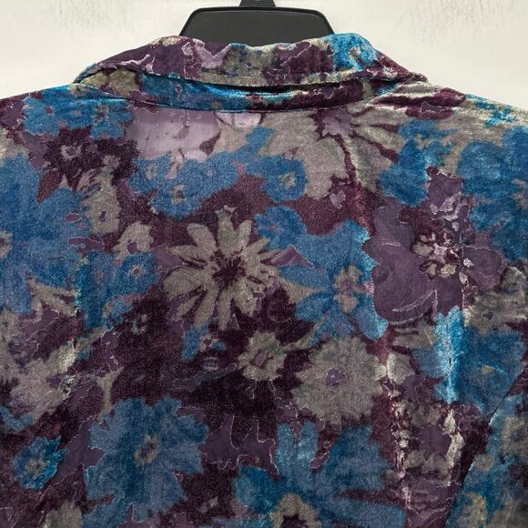 Velvet Floral Burnout Blouse Whimsigoth Boho Romantic Button Down Top Large - Picture 6 of 10